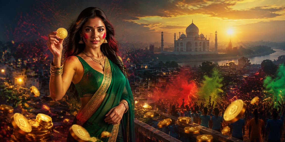 Player enjoying slot game in traditional Indian attire near Taj Mahal background