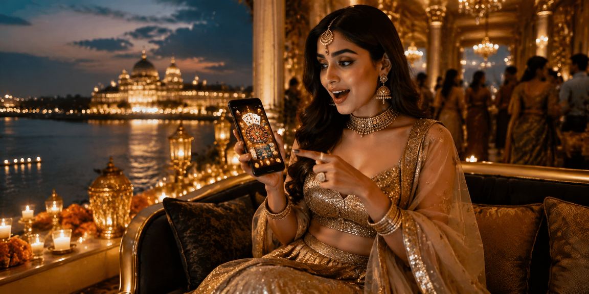 User interacting with mobile casino app in traditional attire