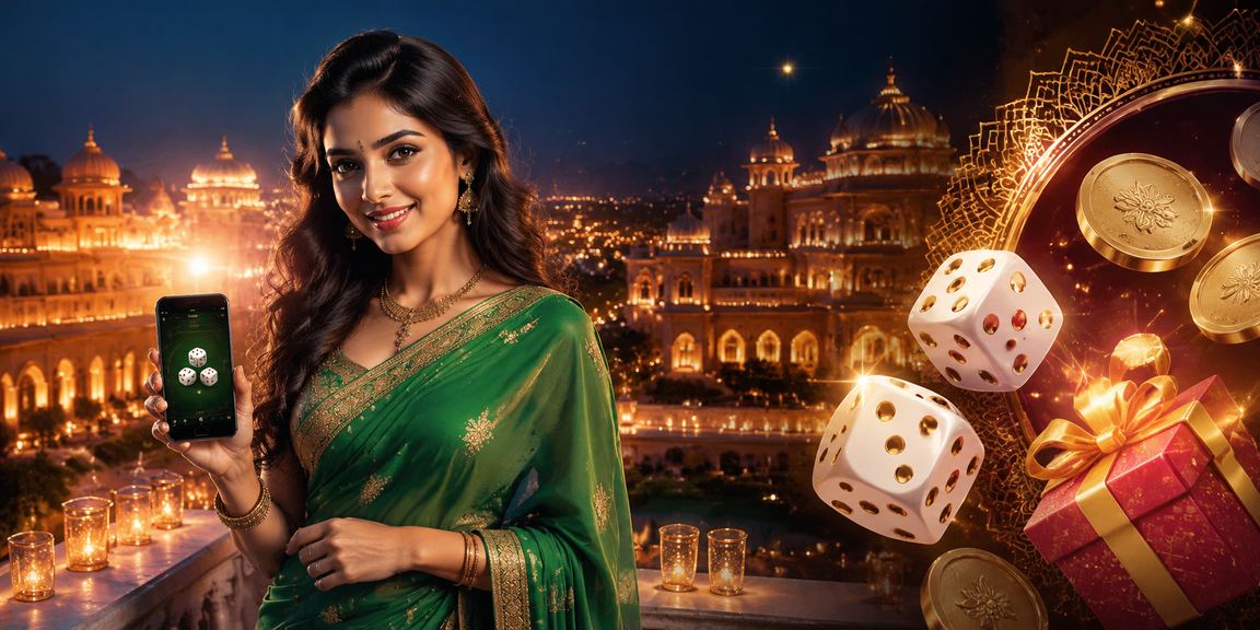 A stylish Indian woman enjoying dice game on mobile
