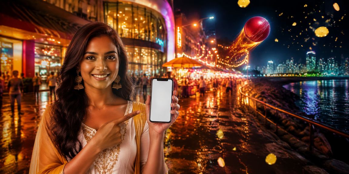 Night market in Mumbai with mobile phone displaying payment app screen