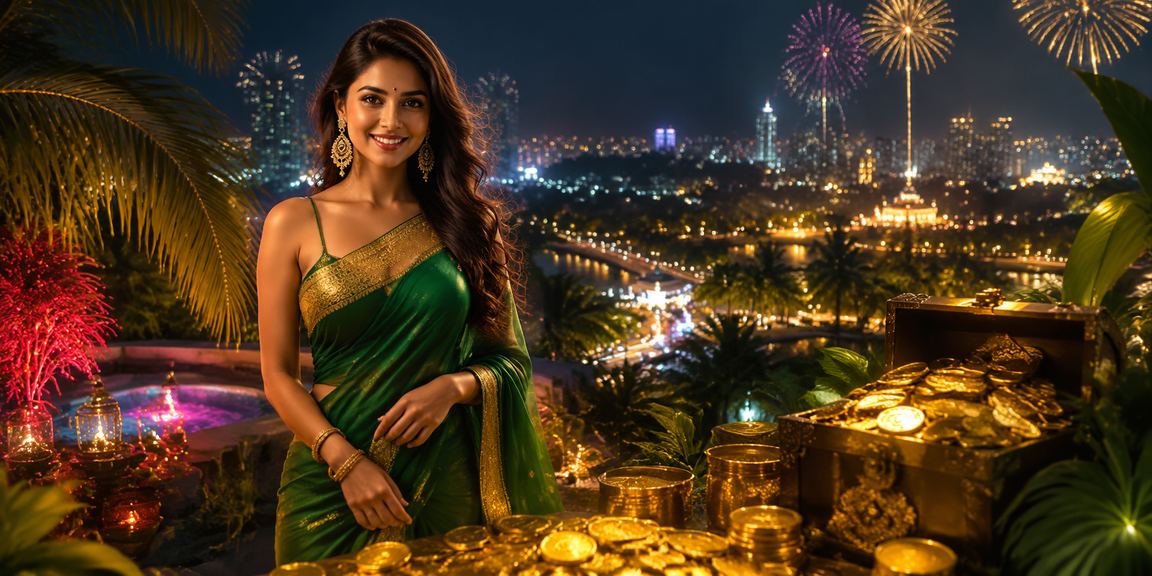 Indian woman using mobile phone for online casino and payment